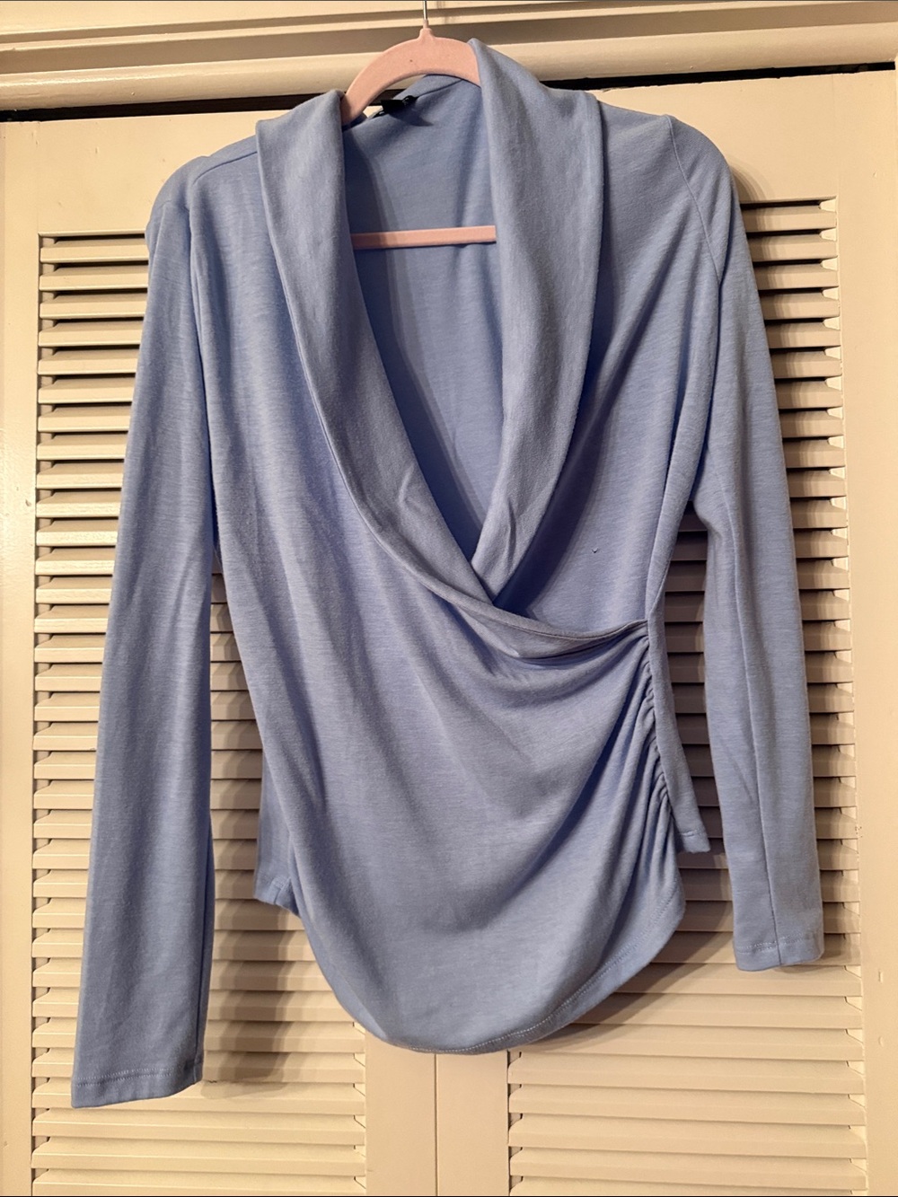 Ann Taylor Light Blue Draped Wrap Long Sleeve Top